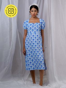 Chidiyaa - Blue Pure Cotton Printed Midi Dress