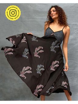 Chidiyaa - Black Pure Cotton Floral Midi Dress