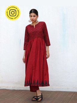 Chidiyaa - Red Pure Cotton Hand Block Kurta With Pant