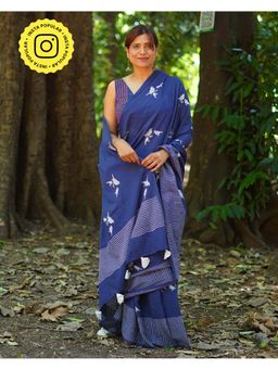 Chidiyaa - Umt Mehekti Khushboo Blue Hand Block Cotton Saree with Unstitched Blouse