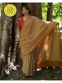 Chidiyaa - Umt Under Open Skies Mustard Hand Block Cotton Saree with Unstitched Blouse