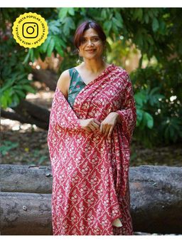 Chidiyaa - Umt Summer At Nani's Rust Red Hand Block Cotton Saree with Unstitched Blouse