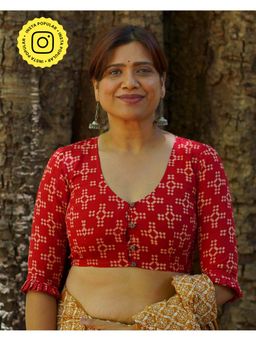 Chidiyaa - Umt Gulkand Candies Rust Red Hand Block Cotton Stitched Blouse