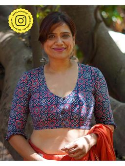 Chidiyaa - Umt Carefree Hours Indigo Blue Hand Block Cotton Stitched Blouse