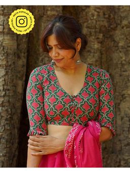 Chidiyaa - Umt Nowhere To Be Green Hand Block Cotton Stitched Blouse
