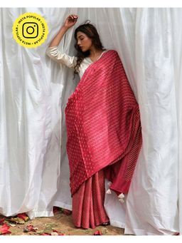 Chidiyaa - Kite Carrot Pink Modal Silk Blockprinted Saree