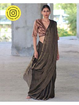 Chidiyaa - Manjari Black Zari Pure Handwoven Linen Saree