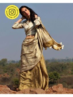 Chidiyaa - Olive Blockprinted Modal Silk Saree