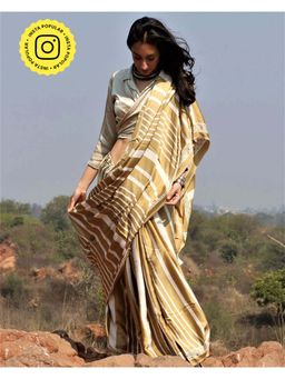 Chidiyaa - Olive A Line Blockprinted Modal Silk Saree
