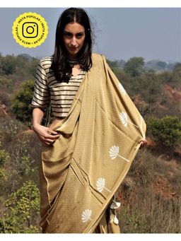 Chidiyaa - Olive Blockprinted Modal Silk Saree