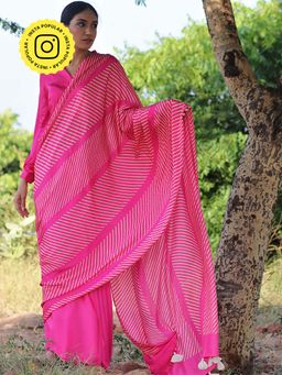 Chidiyaa - Rang Pink Blockprinted Modal Silk Saree