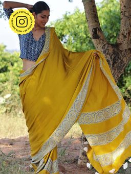 Chidiyaa - Rang Mustard Blockprinted Modal Silk Saree