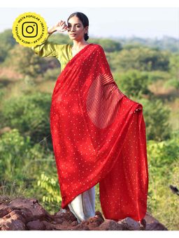 Chidiyaa - Rang Red-Pista Blockprinted Modal Silk Saree
