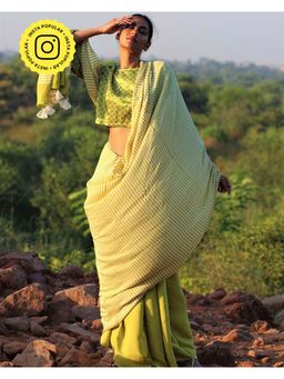 Chidiyaa - Rang Parrot Green Blockprinted Modal Silk Saree