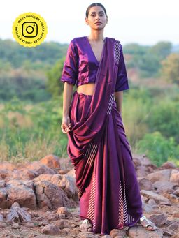 Chidiyaa - Rang Purple Blockprinted Modal Silk Saree