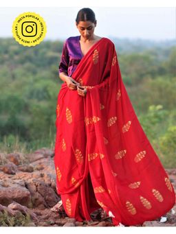 Chidiyaa - Rang Red Blockprinted Modal Silk Saree