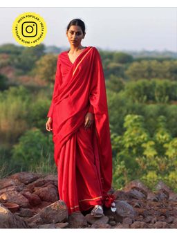 Chidiyaa - Rang Red Blockprinted Modal Silk Saree