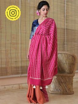 Chidiyaa - Rani-Orange Blockprinted Modal Silk Saree
