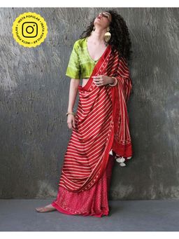Chidiyaa - Red-Rani Blockprinted Modal Silk Saree