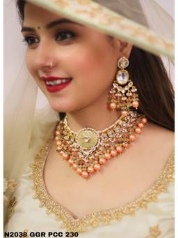 PINKCITY CRAFT - Rajasthani Traditional Handmade Peach Choker with Pair Of Earrings