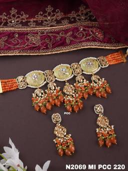 PINKCITY CRAFT - Royal Minakari White Choker with Earrings