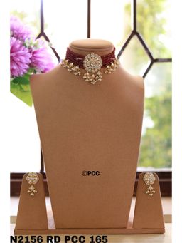 PINKCITY CRAFT - Guldaasta Kundan Bloom Maroon Choker with Earrings