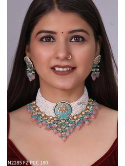 PINKCITY CRAFT - Jashn Gul Minakari Blue Choker with Earrings