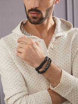 Aatmana - Men Set Of 3 Beaded Brass Elasticated Bracelet