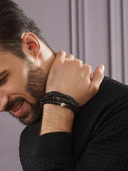 Aatmana - Men Set Of 3 Brass Beaded Elasticated Bracelet