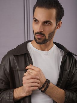 Aatmana - Men Set Of 3 Brass Beaded Elasticated Bracelet