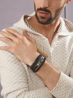 Aatmana - Men Set Of 3 Brass Beaded Elasticated Bracelet