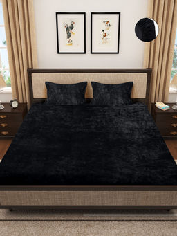 HOSTA HOMES - 280 Tc Flat Warm Bed Sheet with 2 Pillow Covers Black (King)
