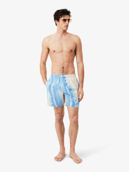 Lacoste - White Mid Length Striped Swim Trunks