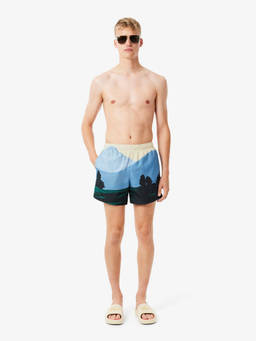 Lacoste - Green Short Landscape Print Swim Trunks
