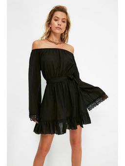 Trendyol - Black Bardot Flared Sleeve Mini Dress
