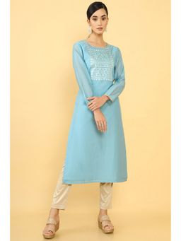 Soch - Women Blue Chanderi Embellished & Sequined Kurta