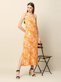 Saltpetre - Women Orange Ankle Length Straight Fit Slip Dress