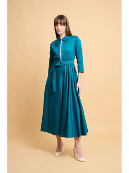 VANTEN - Heather Teal Dress with Belt