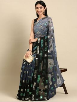 VAIRAGEE - Grey Sequins Work Georgette Saree with Unstitched Blouse