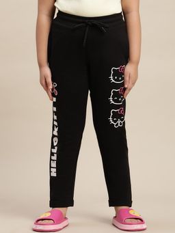Kidsville - Hello Kitty Printed Black Joggers for Girls