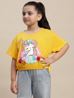 Kidsville - Printed Yellow T-Shirt for Girls