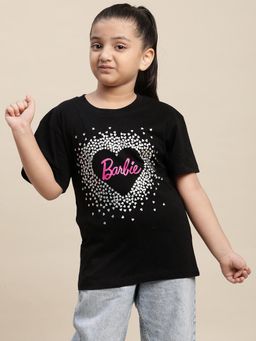 Kidsville - Barbie Printed Black T-Shirt for Girls