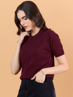 CLAPTON - Maroon Women's Wool Blend Knitted T-Shirt