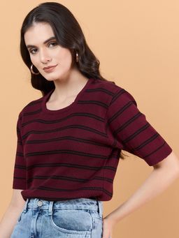 CLAPTON - Maroon Women's Wool Blend Knitted T-Shirt