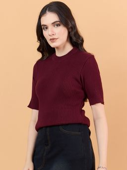 CLAPTON - Maroon Women's Wool Blend Knitted T-Shirt
