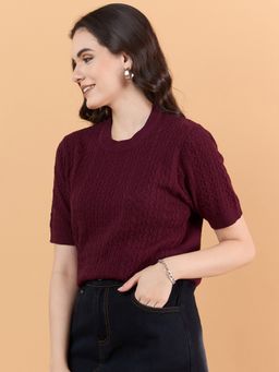 CLAPTON - Maroon Women's Wool Blend Knitted T-Shirt