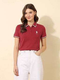 U.S. POLO ASSN. - Regular Fit Solid Maroon Polo T-Shirt