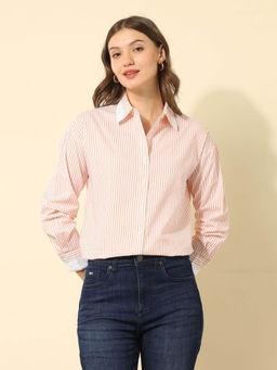U.S. POLO ASSN. - Peach Vertical Striped Regular Fit Shirt