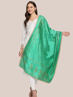 Dupatta Bazaar - Women's Gold Printed Green Silk Dupatta