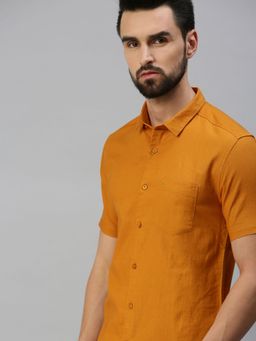 SHOWOFFFF - Men Casual Cotton Solid Slim Fit Shirts-mustard